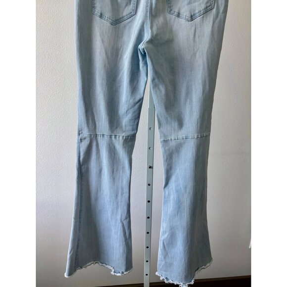 Ashley Mason Jeans 11 Blue Y2K Flare Light Wash High Rise Raw Hem Boho Soft Girl - Picture 4 of 15